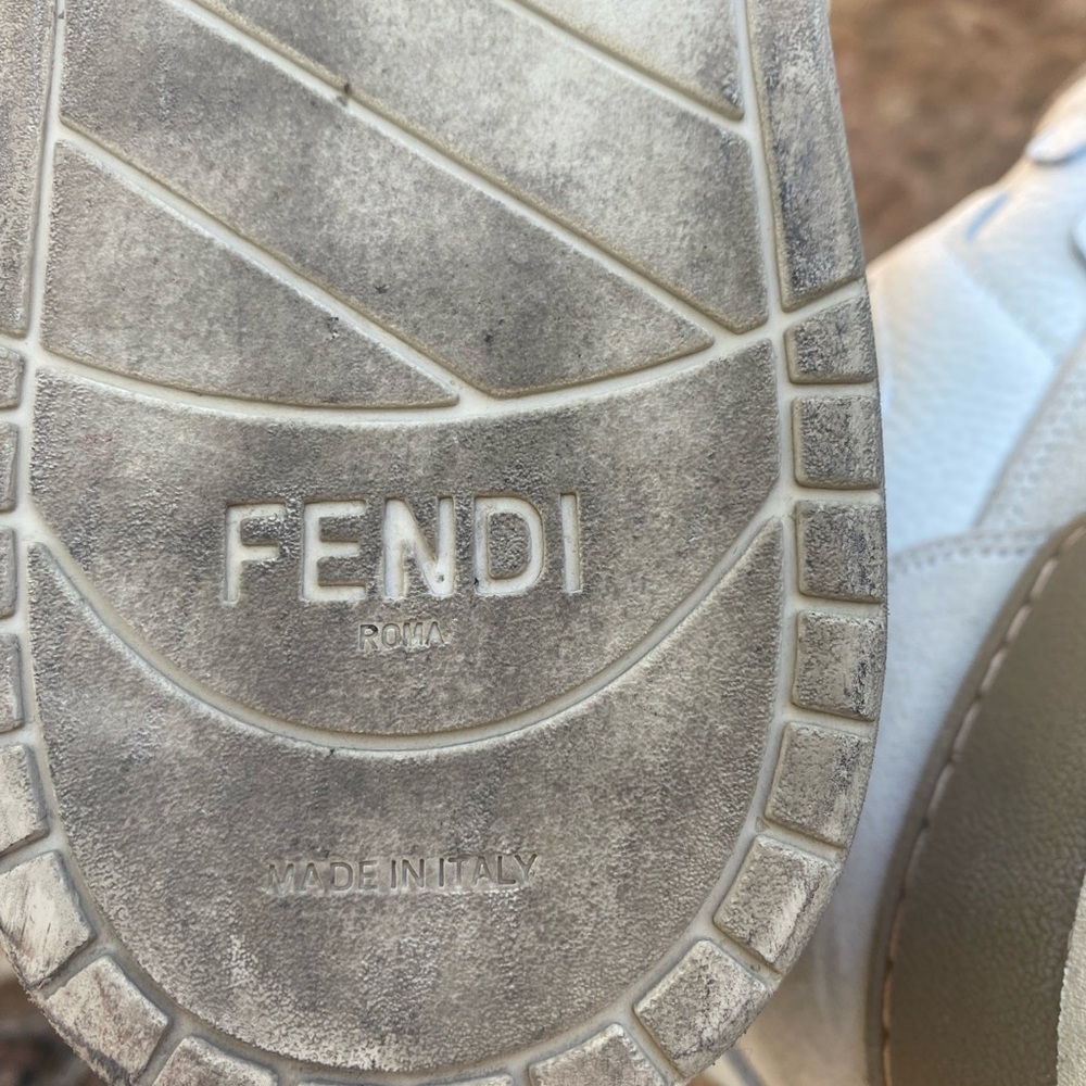 Rare FENDI official match high top sneakers shoe white taupe leather - Picture 9 of 12